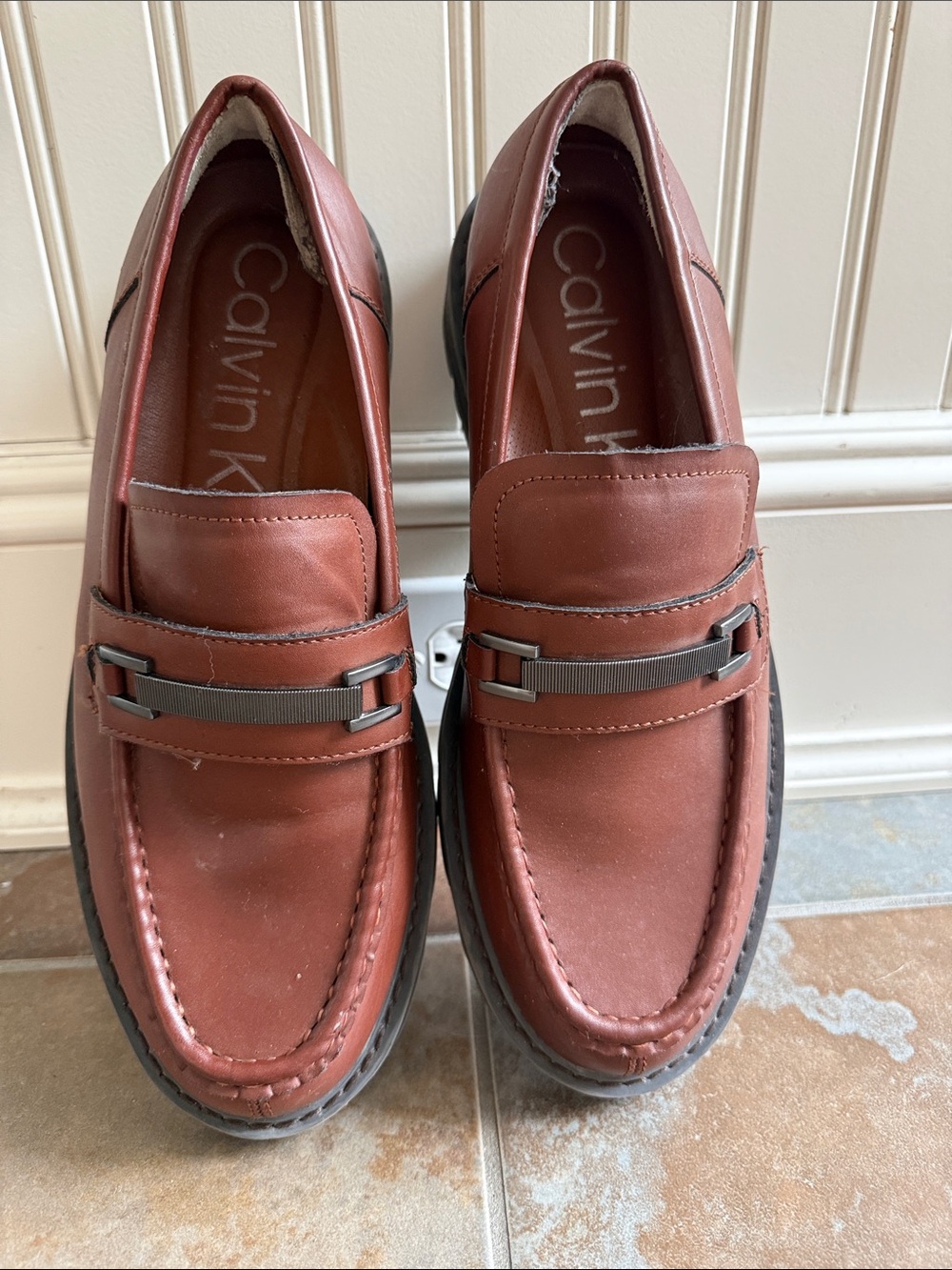 Calvin Klein Men's Chestnut Leather Bit Loafers